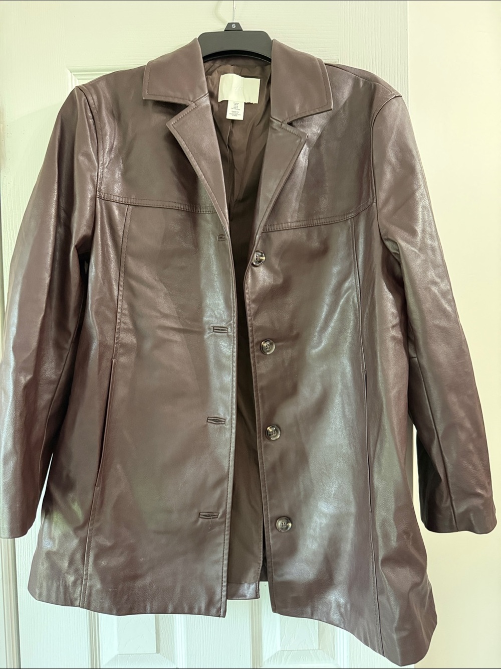 H&M Dark Brown/Burgundy Faux Leather Button-Up Jacket